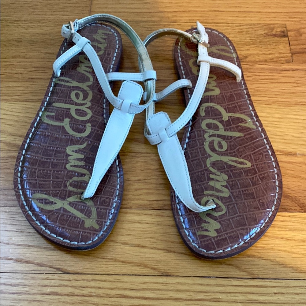 Sam Edelman White T-Strap Flat Sandals